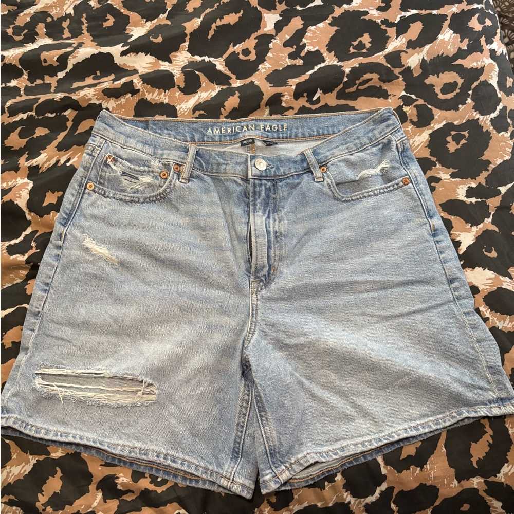 American Eagle Outfitters Women's Distressed Light Blue Jean Shorts